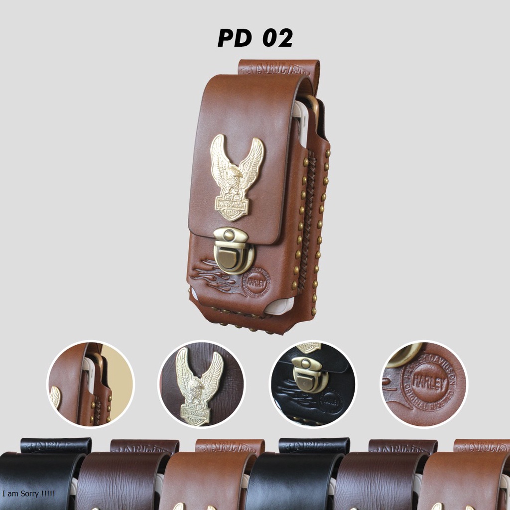 dompet hp Pinggang Pria Harley Davidson Double Slot Kulit Sapi Asli - PD02