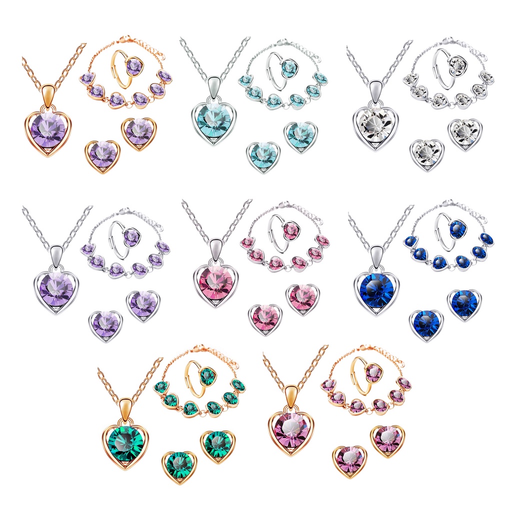 Hu Hu Hu Hu Hu Alat Bantu Pasang Kacamata♡ 4pcs / Set Kalung Anting Cincin Gelang Desain Hati Aksen Glitter Kristal Imitasi Bahan Alloy Gaya Vintage Untuk Pesta