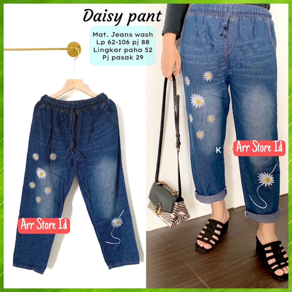 Daisy Celana Baggy Bagy Pants Jeans Panjang Wanita Jumbo Premium HightWaist Kekinian Pinggang Karet Lp 75-105 P 86 Allsize