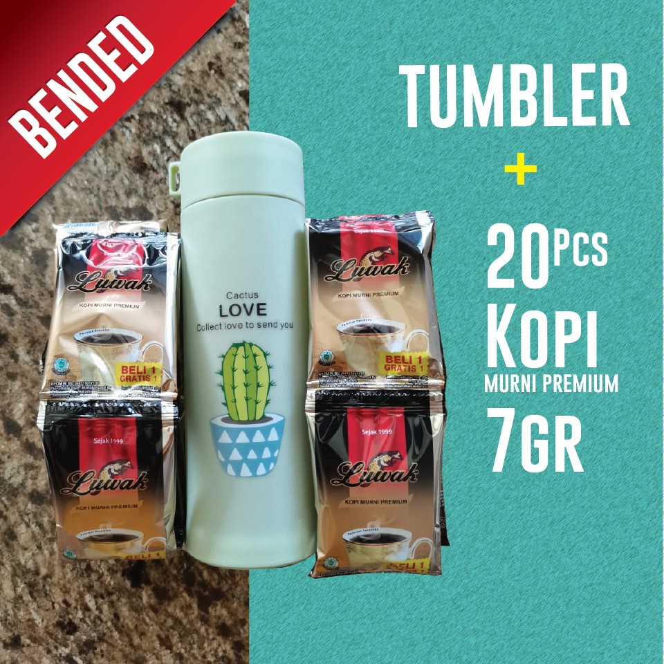 PAKET TUMBLER + KOPI LUWAK - BOTOL KACA
