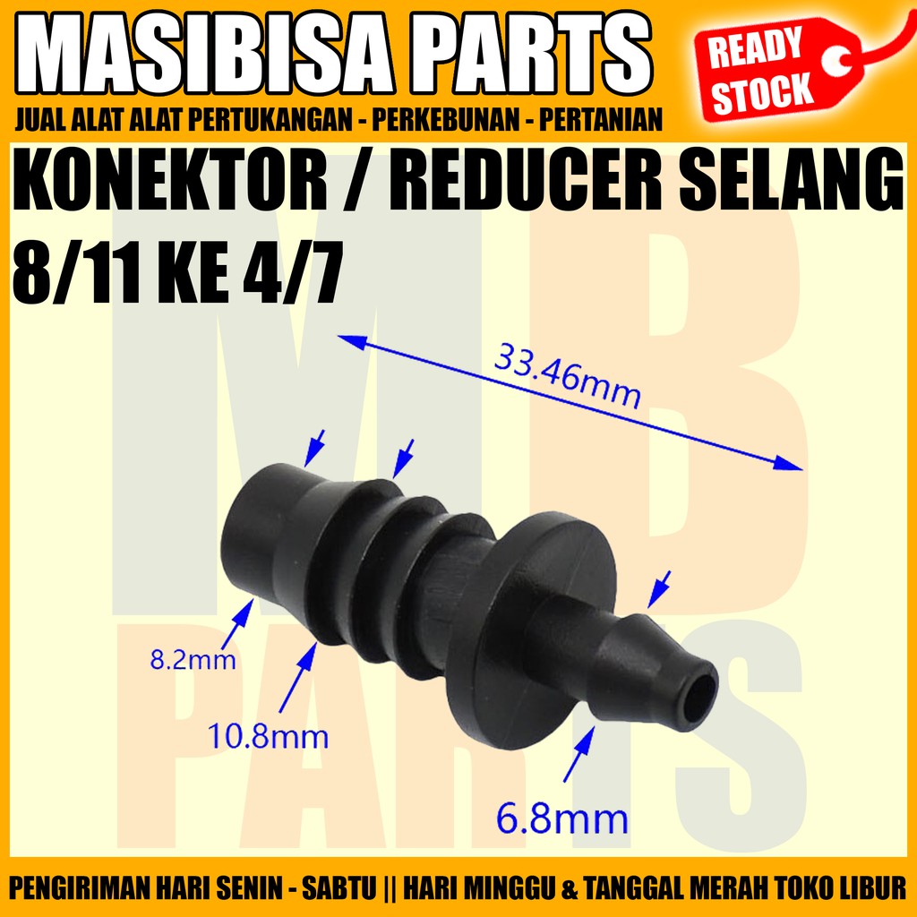 KONEKTOR SELANG PE 8/11 ke 4/7 / NEPEL REDUCER SELANG 11 MM KE 7MM