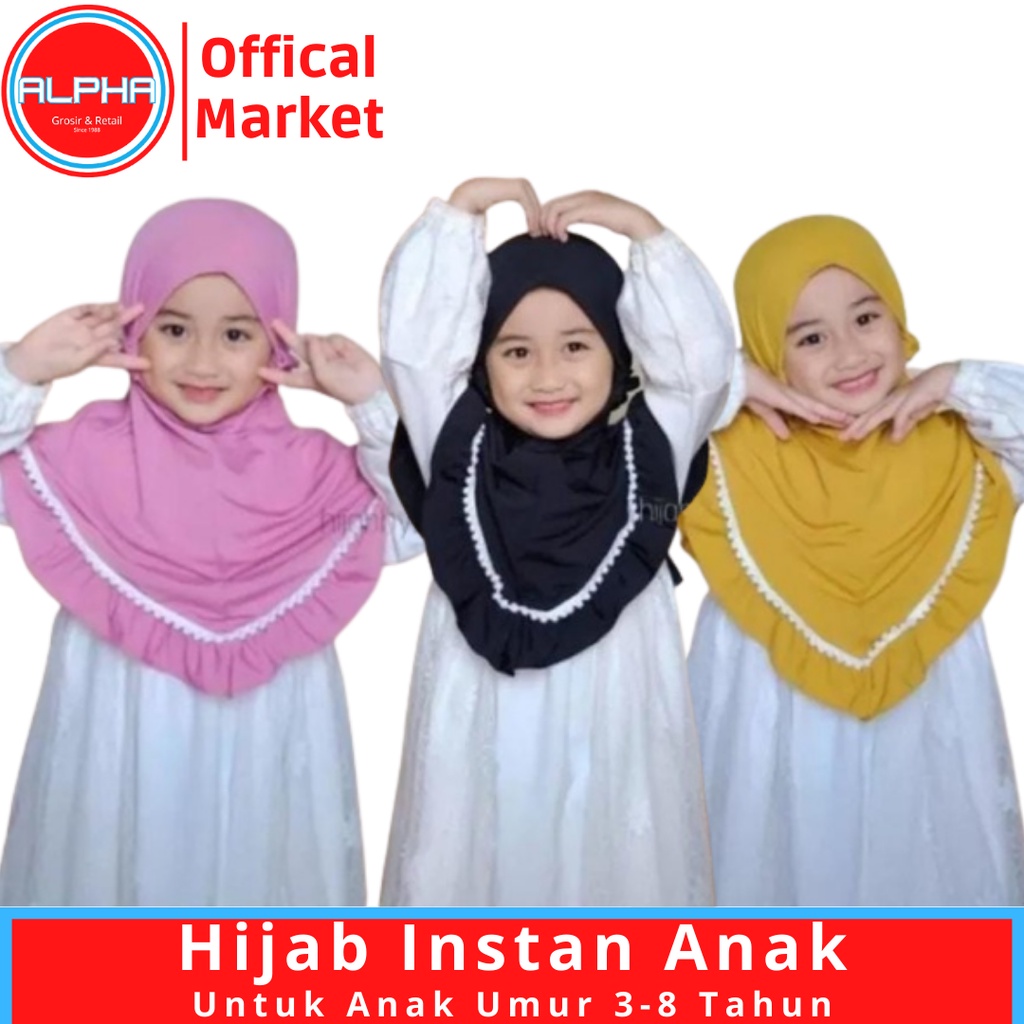 kerudung instan jersey bergo anak perempuan umur 3-8 tahun bahan jersey hyget jumbo renda rempel tali serut ped antem terbaru