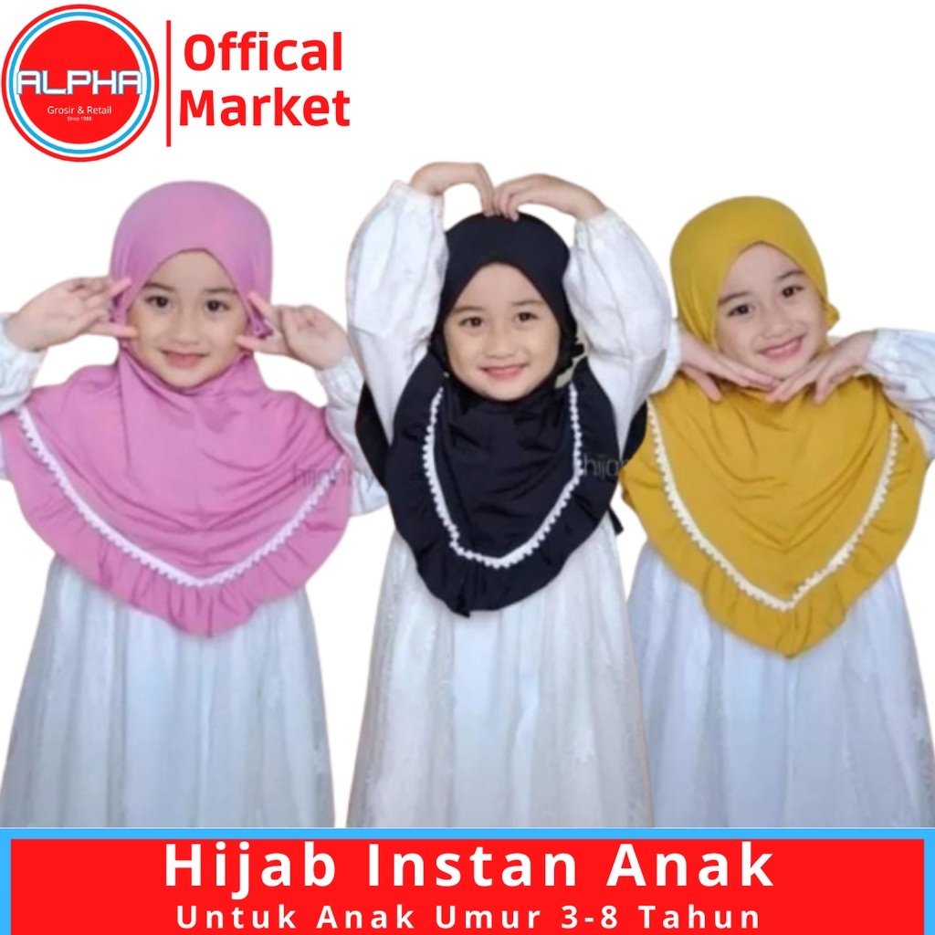 kerudung instan jersey bergo anak perempuan umur 3-8 tahun bahan jersey hyget jumbo renda rempel tali serut ped antem terbaru