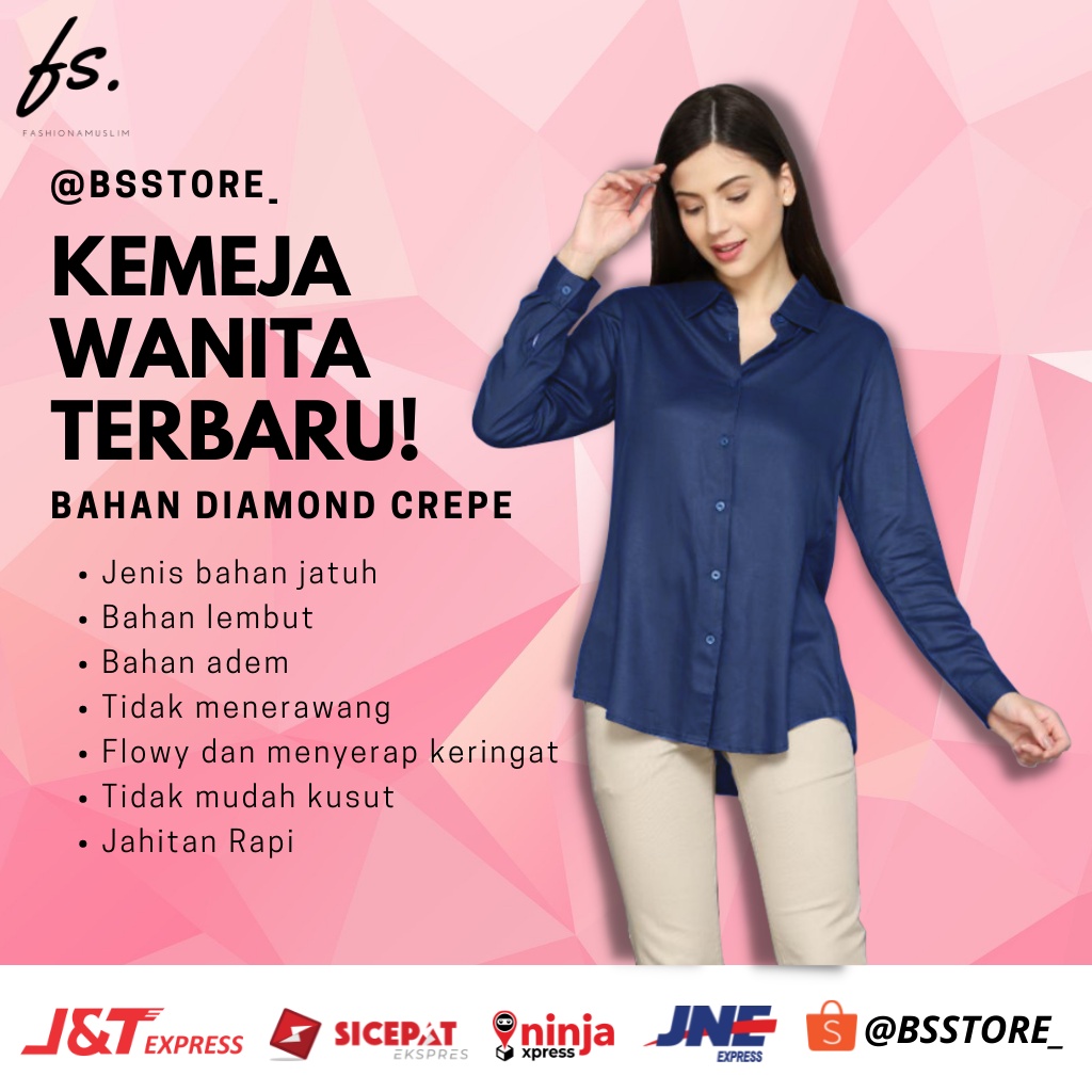 Kemeja Wanita Formal Lengan Panjang Pendek Putih Slimfit Navy Kantor Abu Silver Warna Soft Premium K