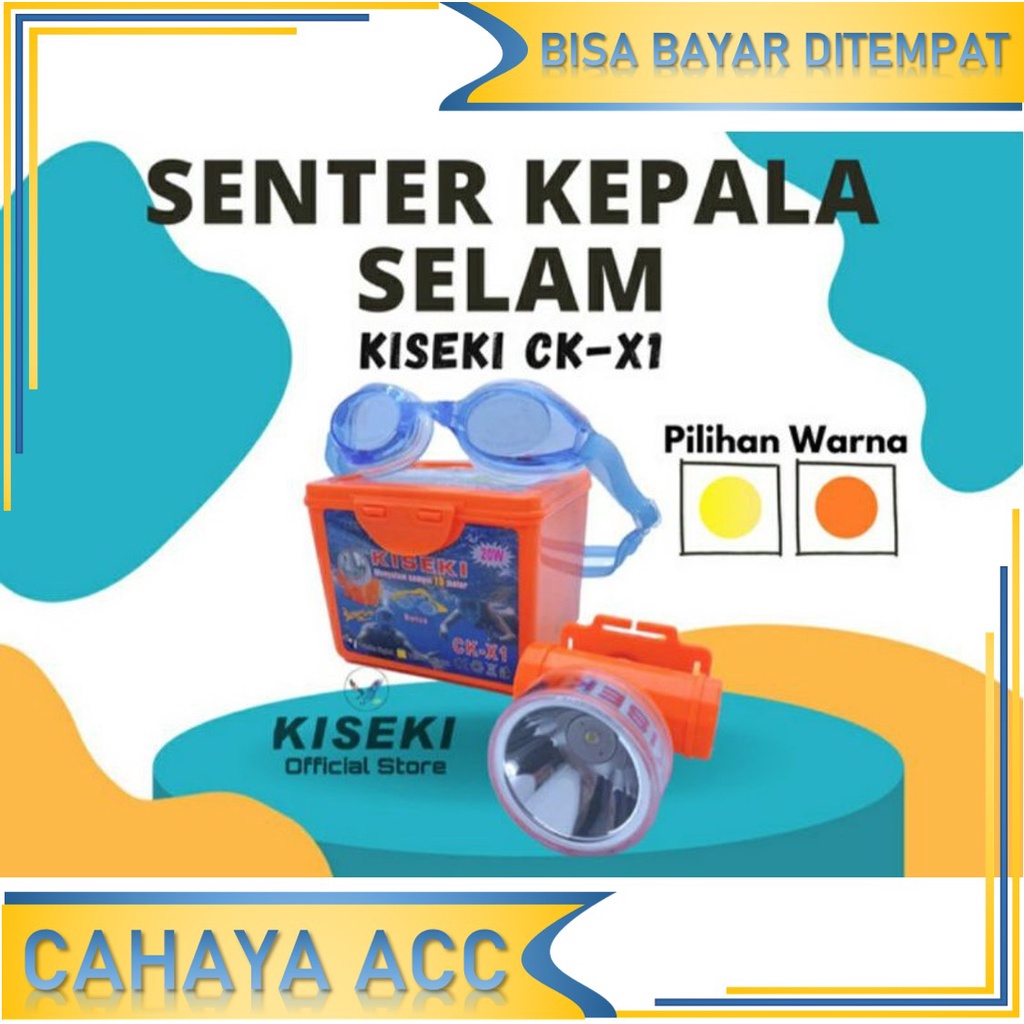 Senter Kepala Selam Kiseki CK-X1 20W / CK-X3 30W Bonus Kacamata - Headlamp Kacamata Selam 30W / 20W Kiseki FREE Kacamata Renang