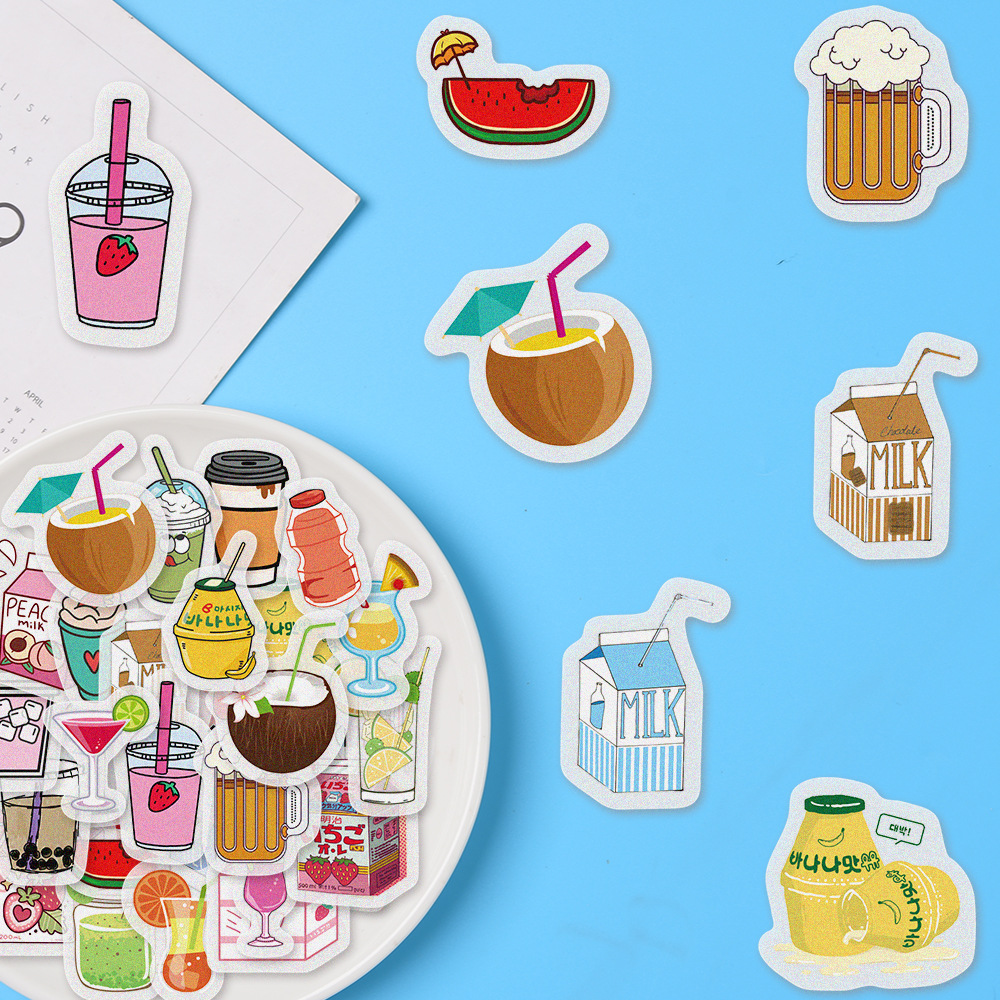 Various cartoon drink hand account stickers DIY recipe decoration diary and paper hand account stickers 40 pieces