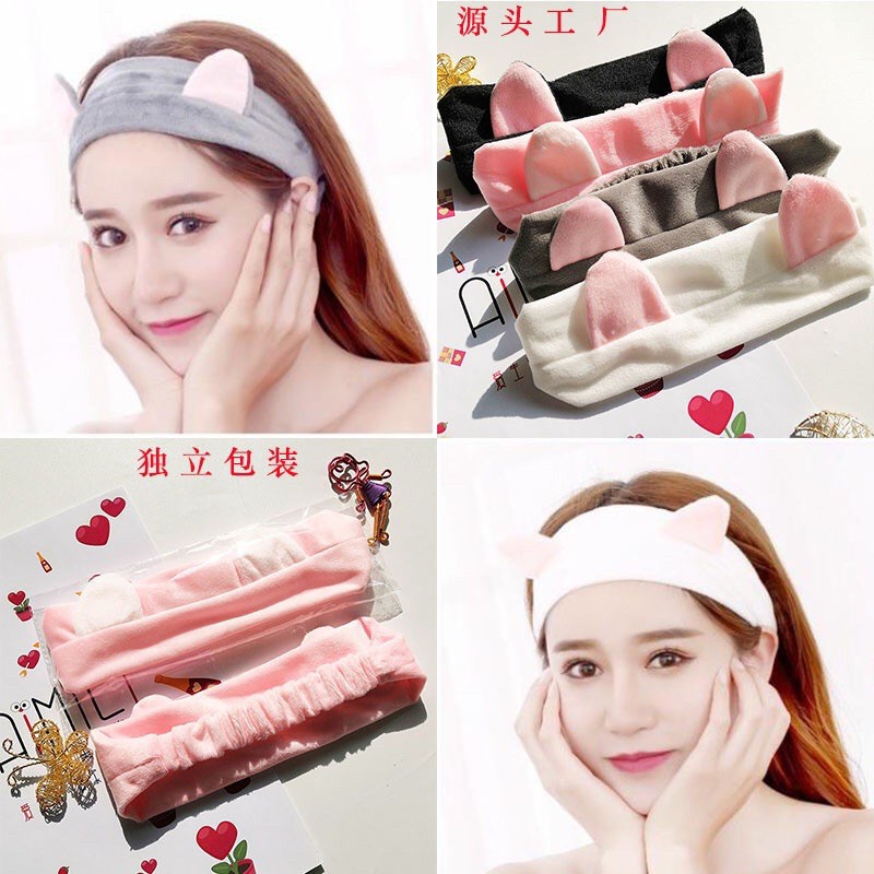 Bando Bandana Korea Import Headband Kain Karet Motif Kuping Kucing Telinga Kelinci Kepala Rambut