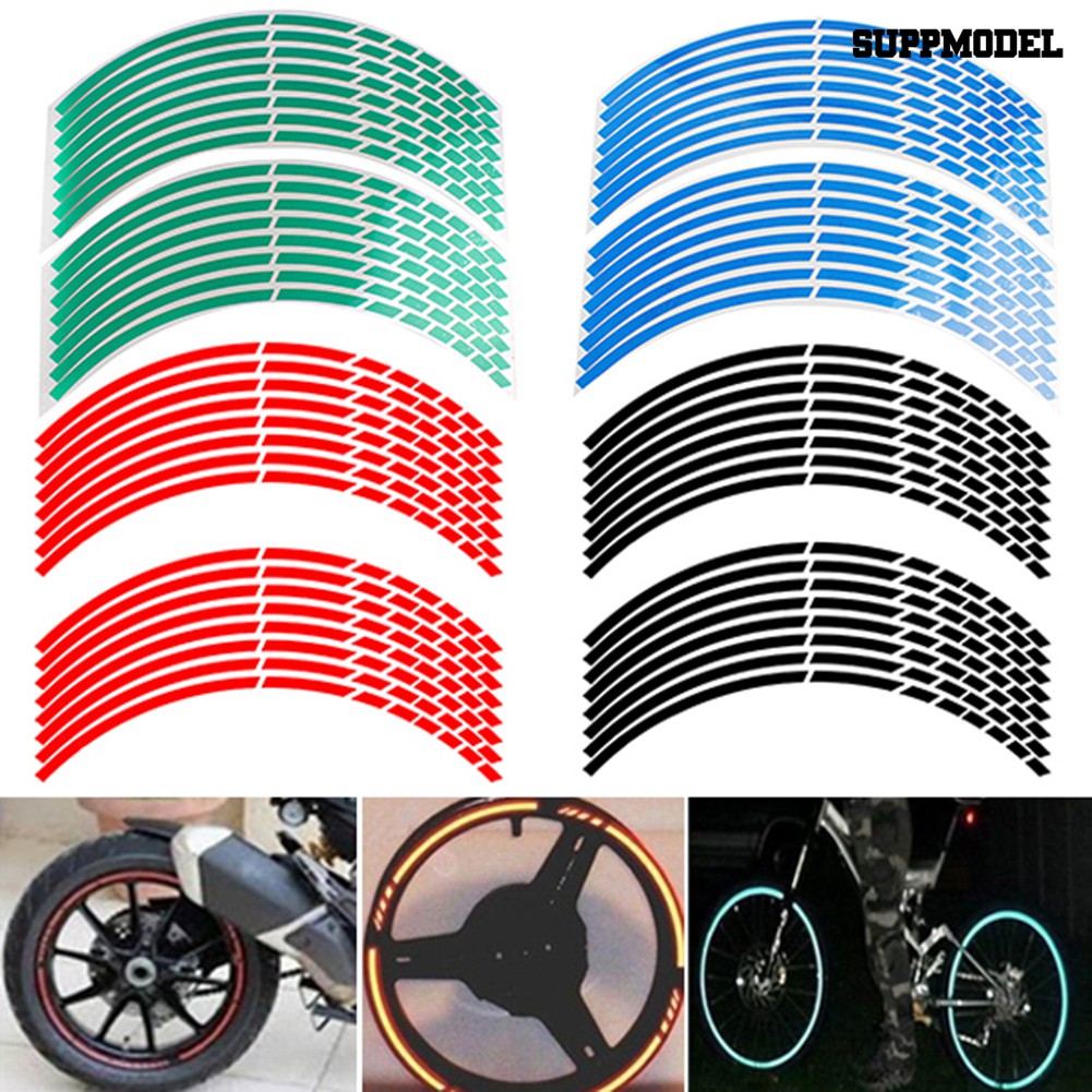 Supmodel 16pcs Stiker Strip Reflektif Untuk Dekorasi Velg Sepeda Motor Mobil