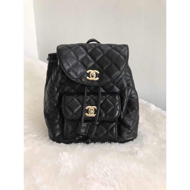 Backpack tas ransel Chanel look alike black hitam
