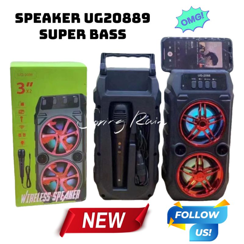 Speaker BOX UG-2088 Double Bass + Mic + KAbel + Kabel USB EXTRA BASS