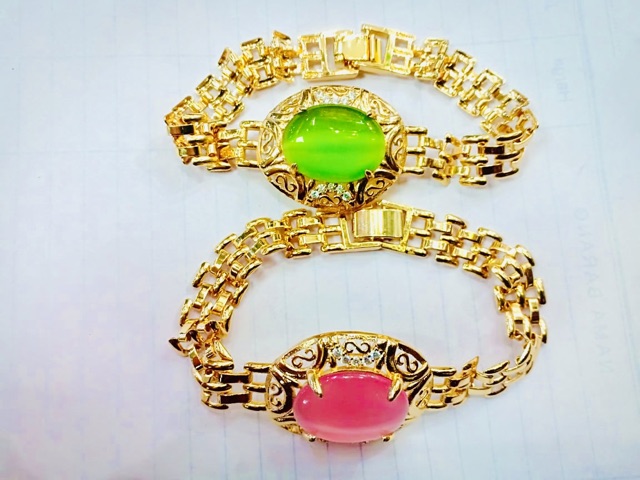 Gelang tangan wanita / xuping /yaxiya /gelang batu / lapis emas / batu mata kucing