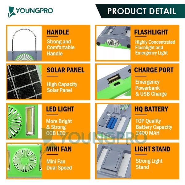 SOLAR FAN LIGHT LAMPU PLUS KIPAS GARANSI 1 TAHUN -YOUNGPRO YES-01