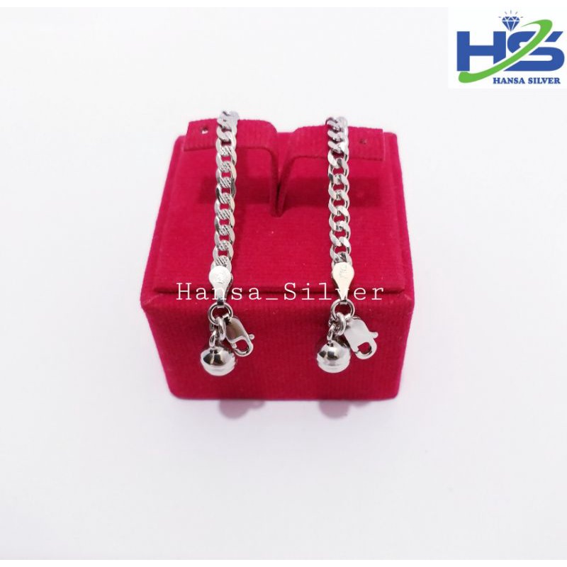 Gelang Perak Asli Tangan Silver 925 Lapis Emas Putih Rantai Sisik Naga Polos Dan Ukir - Gelang Wanita Anti Karat