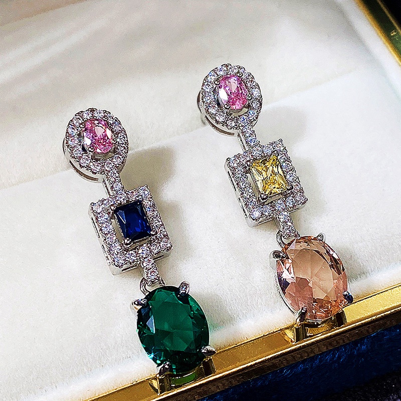 Fancyqube Anting Warna-Warni Terang Pink Kuning Biru Hijau Putih Untuk Wanita