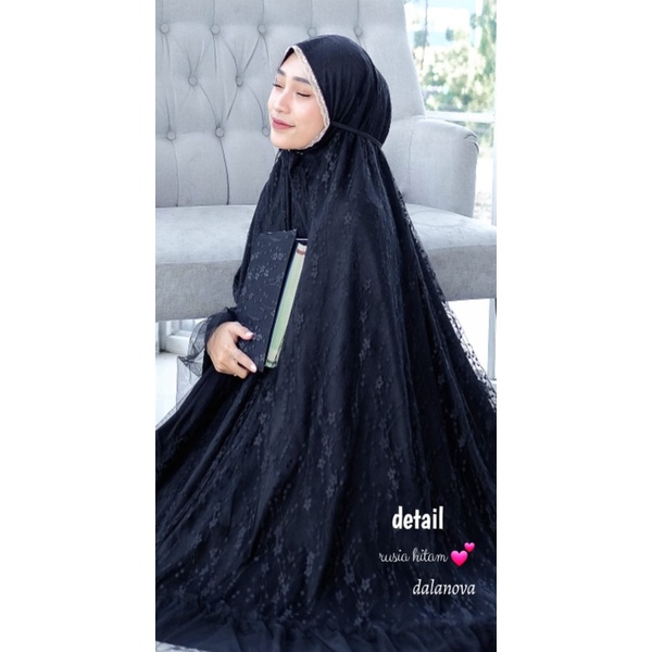 Mukena Rusia Dewasa Original Dalanova Jumbo Terbaru Mewah Ekonomis - Hitam Diskon