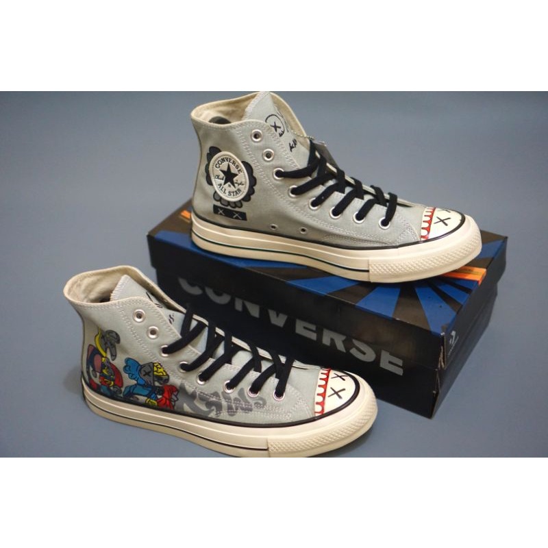 New Sepatu Converse 70s x kaws Companion High Glossy Black White Yellow white Soft Army Grey-Abu