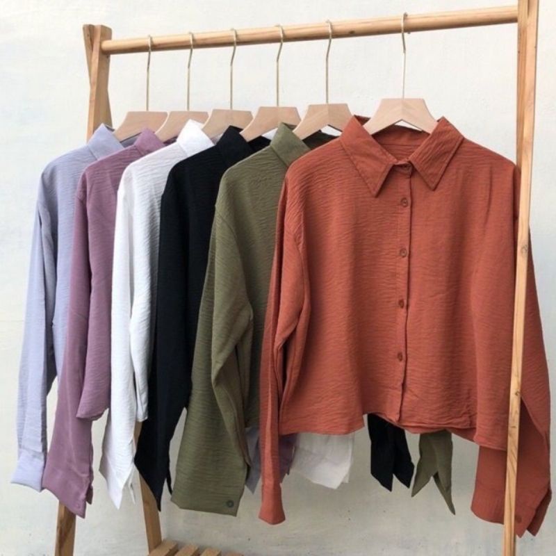 KEMEJA CROP CRINKLE / KEMEJA CRINKLE WANITA / BASIC CROP CRINKLE WANITA