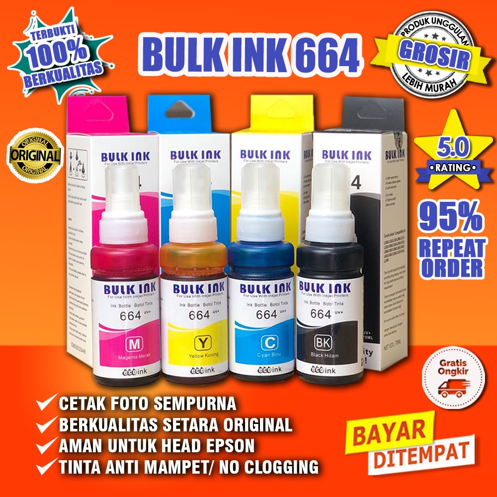 Tinta 664 Epson Original Bulk Ink Printer L121 / L120/L210/L220/L360 Tidak Luntur