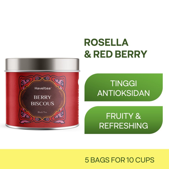 

Teh-Daun- Berrybiscous | Mini Tin | Haveltea | Fruit Tea | Berry Hibiscus - 5 Eco Tea Bags -Daun-Teh