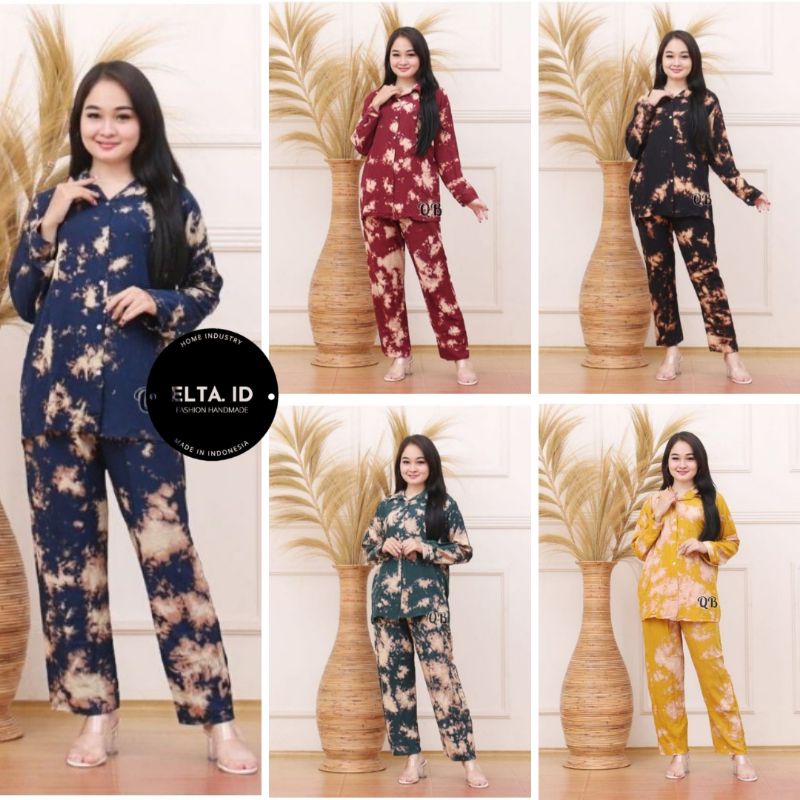 [BISA COD] Setelan Tie Dye One Set Rayon Super Lengan Panjang