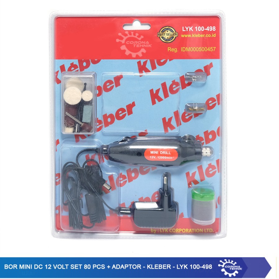 Kleber - LYK 100-498- Bor Mini DC 12 Volt Set 80 Pcs + Adaptor