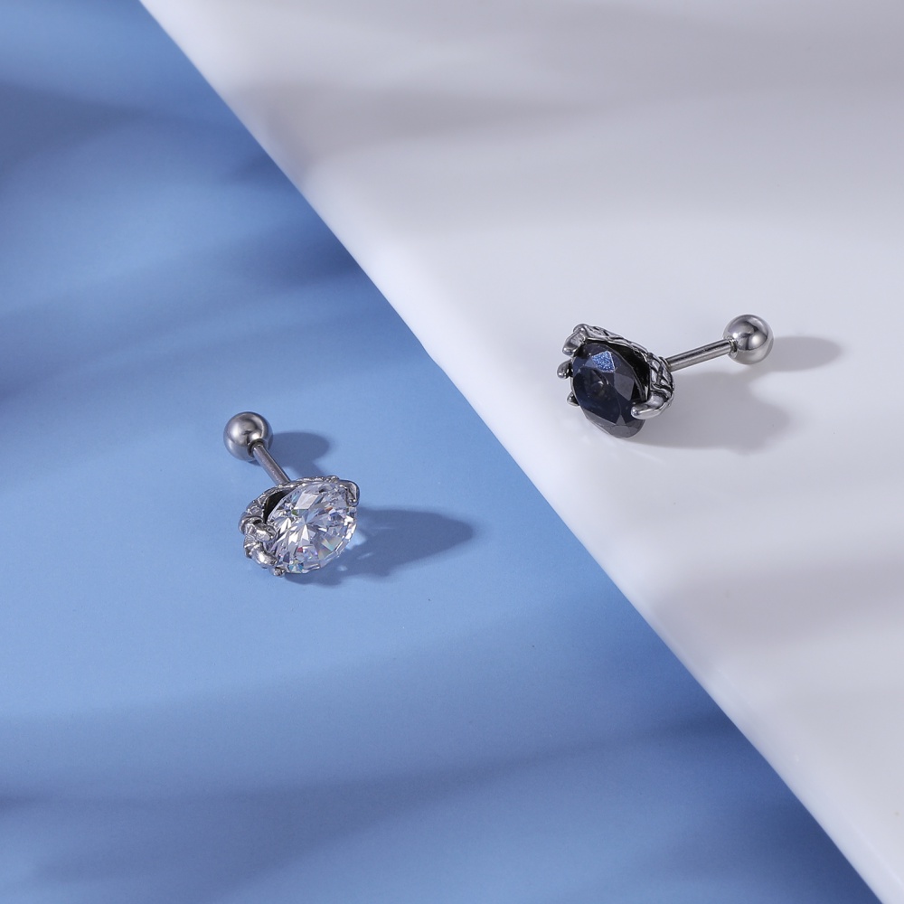 1 Pc Anting Stud Kristal Zircon Warna Biru Bahan Stainless Steel Gaya Punk