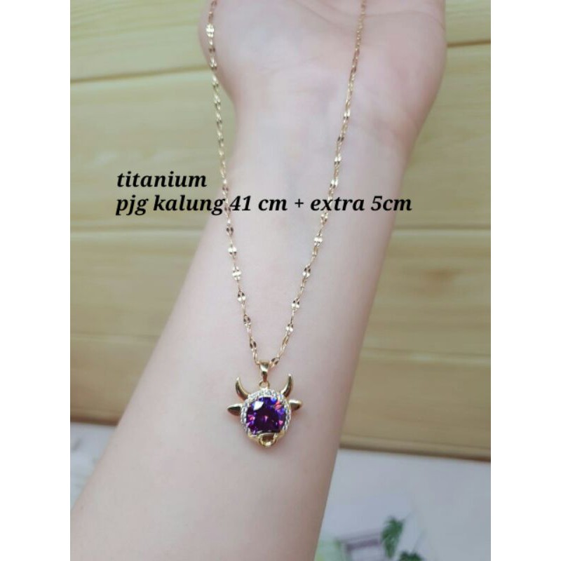 Kalung asli titanium liontin microdiamond ungu / kalung titanium 18K  microdiamond