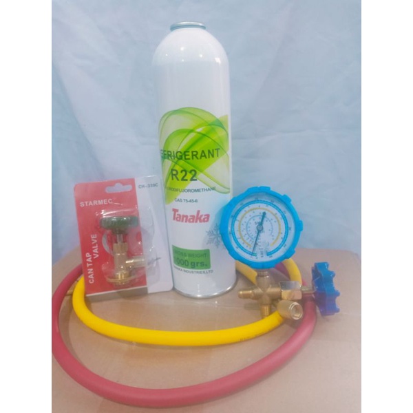Paket pengisian Pr3on r22 tanaka(Pr3on tanaka r22 1kg+manifold single manual+kran 339+selang r22 2pcs