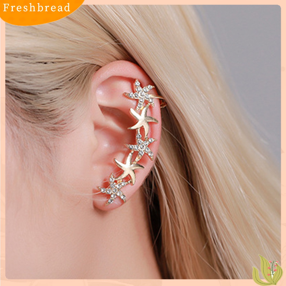 Fresh| 1pc Anting Klip Telinga Wanita Model Bunga Butterfly Helix Hias Berlian Imitasi