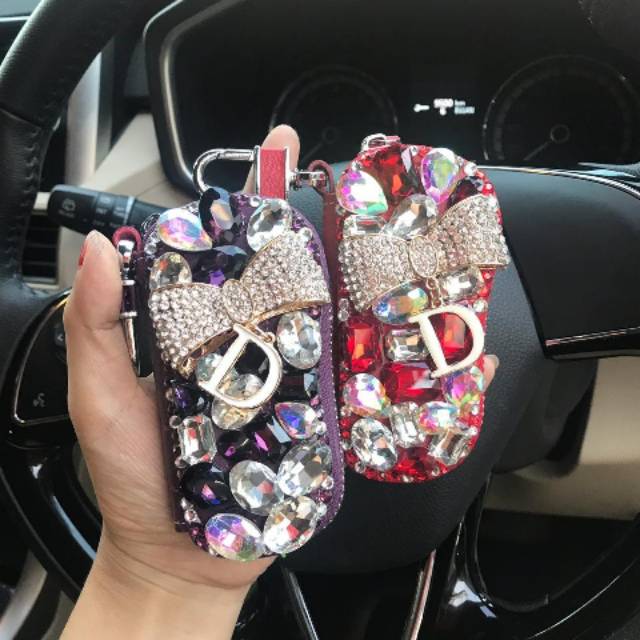 DOMPET KOTAK // Gantungan Kunci Mobil DAD crown canel bling blink impor kulit bunga pita