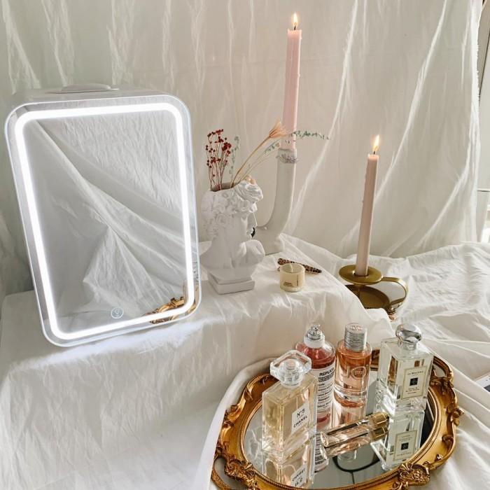 Kulkas Mini Kaca Mirror Led 8L Kulkas Skincare Anak Kos
