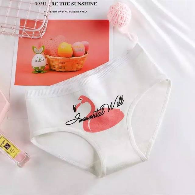 Celana Dalam Set 5pcs Underwear Wanita Flamingo Import Cotton size L Pakaian dalam wanita import