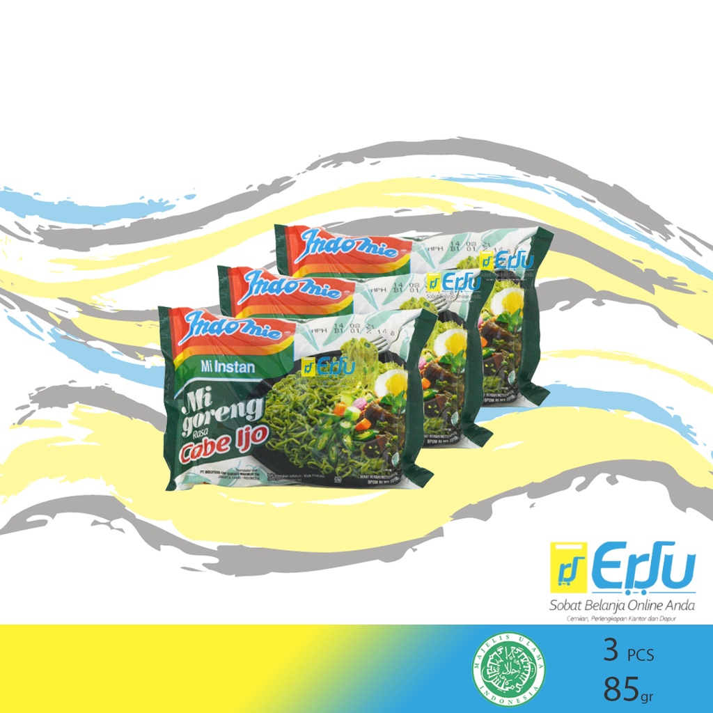 3PCS Indomie Goreng Cabe Ijo Mie Instan Goreng Dengan Bumbu Minyak Hijau Halal MUI - 3pcs x 85gr