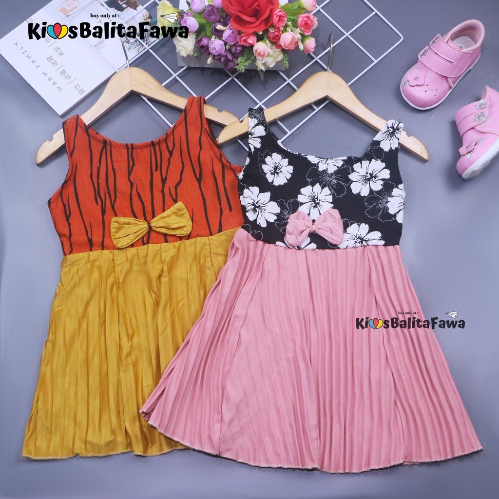 Dress Riani uk 1-2 Tahun / Dres Yukensi Anak Perempuan Baju Tanktop Pakaian Plisket Gaun Import