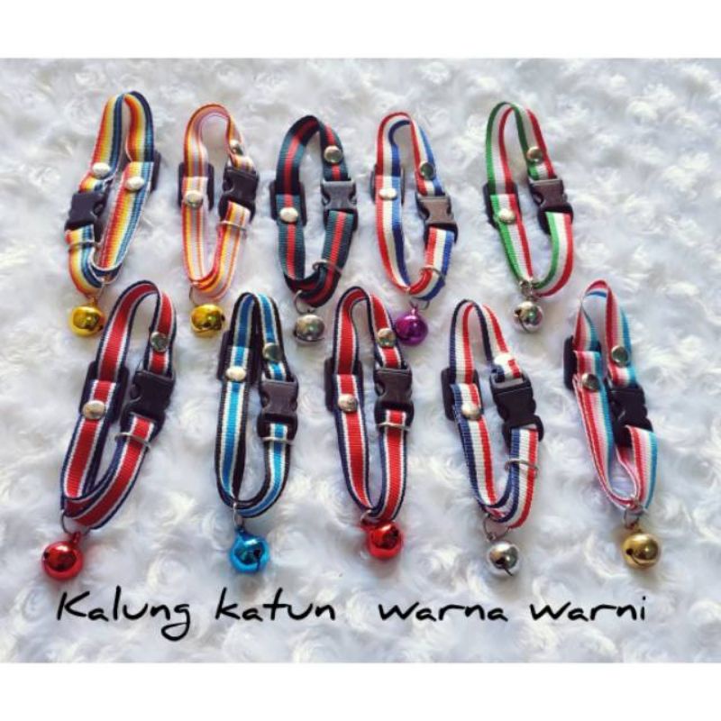 Kalung kucing katun warna warni  1cm 1 lonceng 14mm