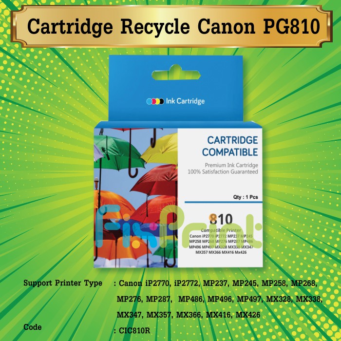 Cartridge Tinta Recycle 810 PG810 PG-810 Refill Printer Canon iP2770 MP287 MP237 MP258 non original