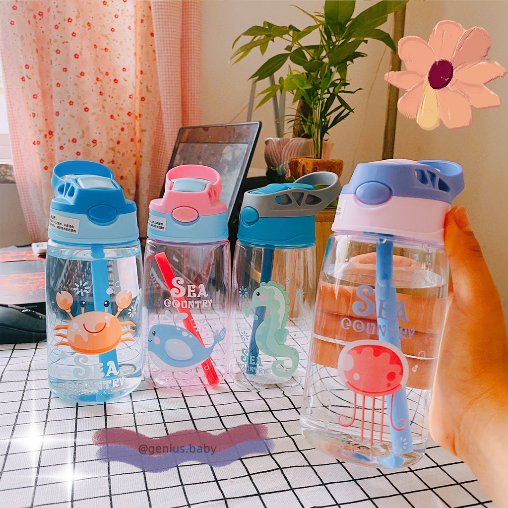 Botol Minum Anak Desain Unik Variasi Motif Karakter terdapat Sedotan BPA FREE bottol minum sedotan cangkir jerami cangkir plastik lucu cangkir kartun portabel 480ML 1000ML-2