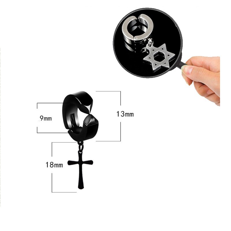 1pc Anting Klip Hypoallergenic Bentuk Salib Bahan Titanium Steel Gaya Rock Hip Hop Untuk Pria