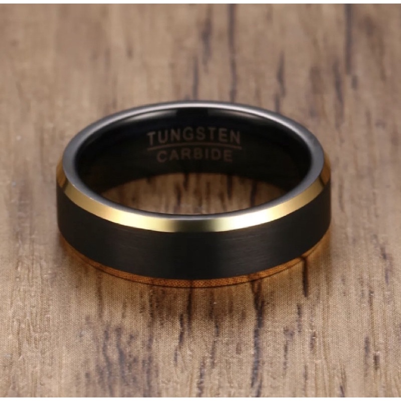 Cincin Tungsten Carbide Pertunangan Pernikahan Black IP Gold Plating Premium Original