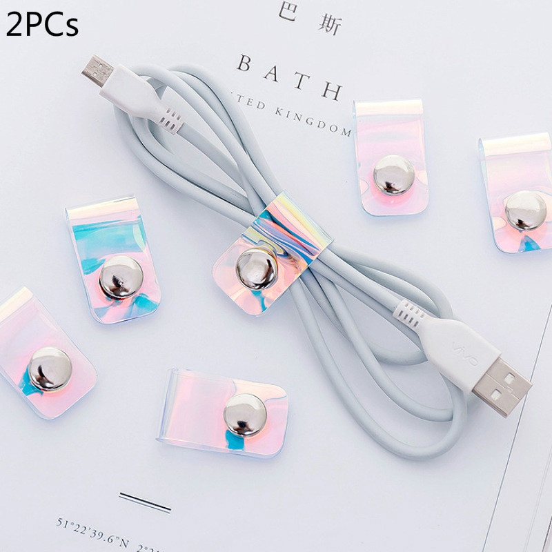 2 Pcs Simple Laser Data Cable Finishing Winder Pvc Girl Heart Portable Headphone Cable Button Cable Harness