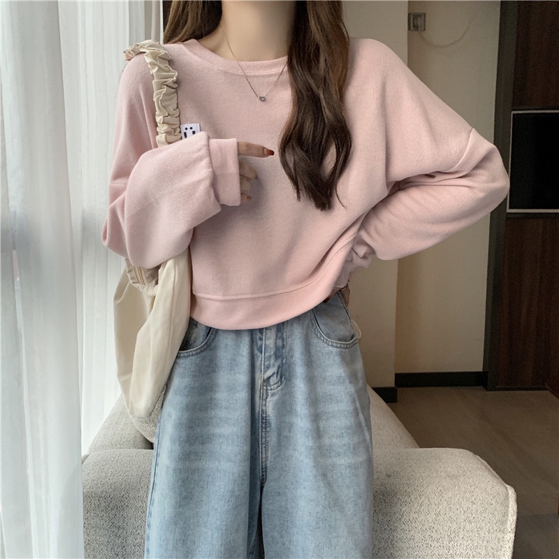 BASIC U CROPE SWEATER CREWNECK FLEECE | Switer Model Terbaru Fashion Cassual Korean Style