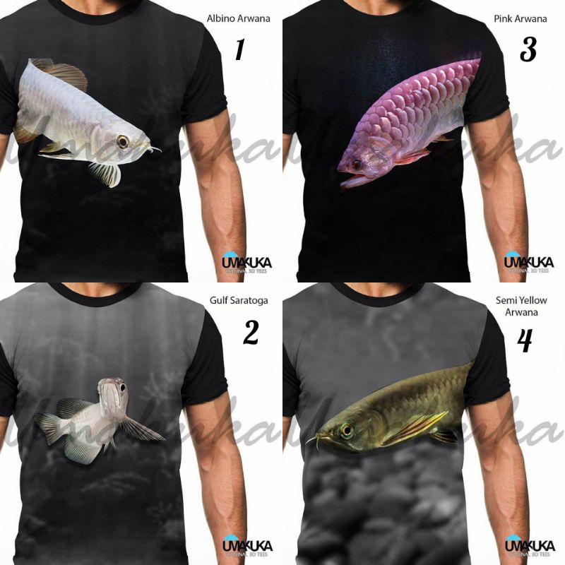 Kaos/tshirt 3D umakuka  ikan arwana red gold silver keren lucu unik terbaru terlaris & termurah terb