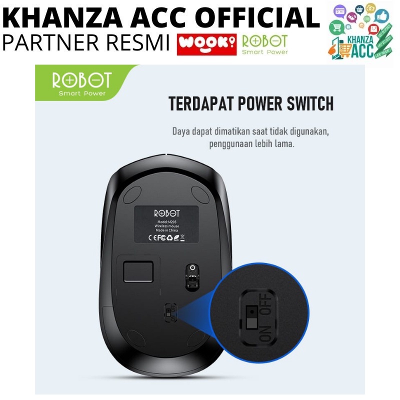 KHANZAACC ROBOT M205 Wireless Mouse Optical 2.4G &amp; Tombol Sakelar DPI