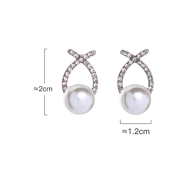 LRC Anting Tusuk Fashion Silver Cross Earrings With Pearl And Diamonds D82035