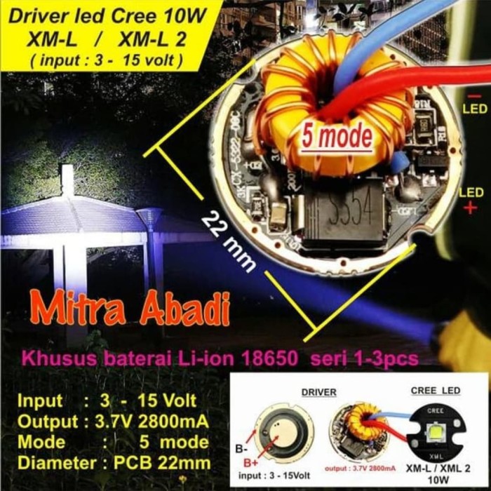 LED Driver CREE 10 Watt XML/XM-L2 2800 mA Diameter 22 mm Tanpa Casing