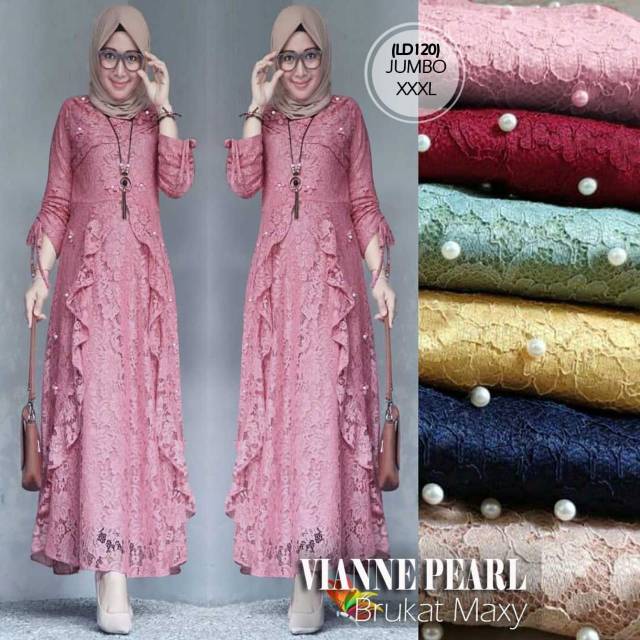 Baju Gamis Brokat Wanita Termurah 2021 /Setelan Pakaian Wanita Muslim Syari Vianne Jumbo Terlaris