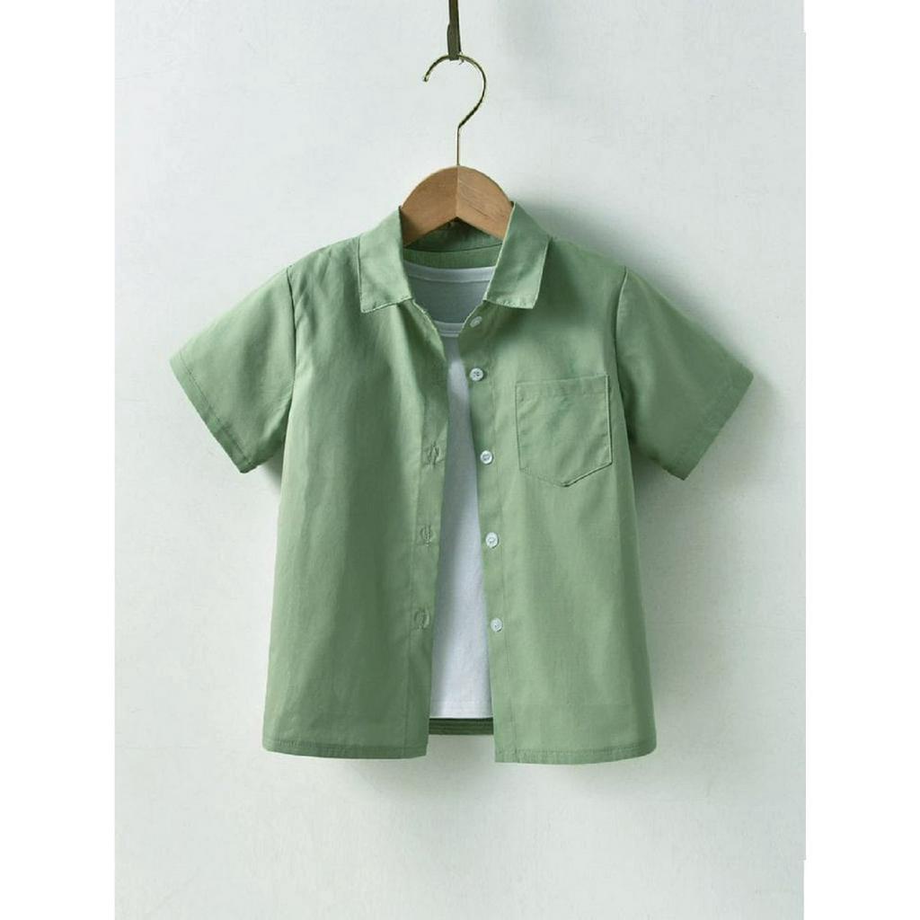 kemeja anak warna sage / kemeja anak sage green / kemeja hijau mint anak /  kemeja anak cowok 1-10 T