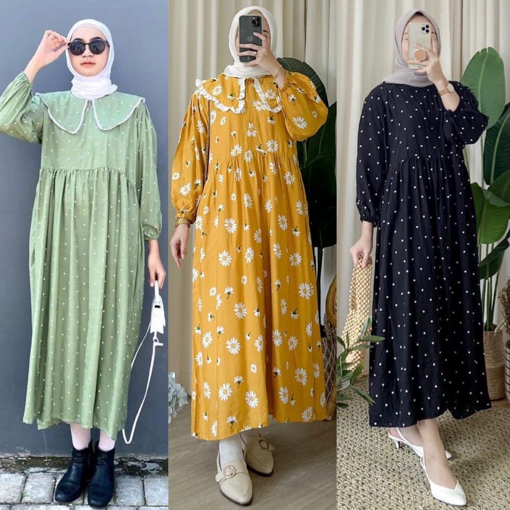 1KG MUAT 4PCS | BINE - SANSO - MOA MIDI DRESS RAYON MOTIF HITS OOTD SELEBGRAM PREMIUM FASHION GROSIR