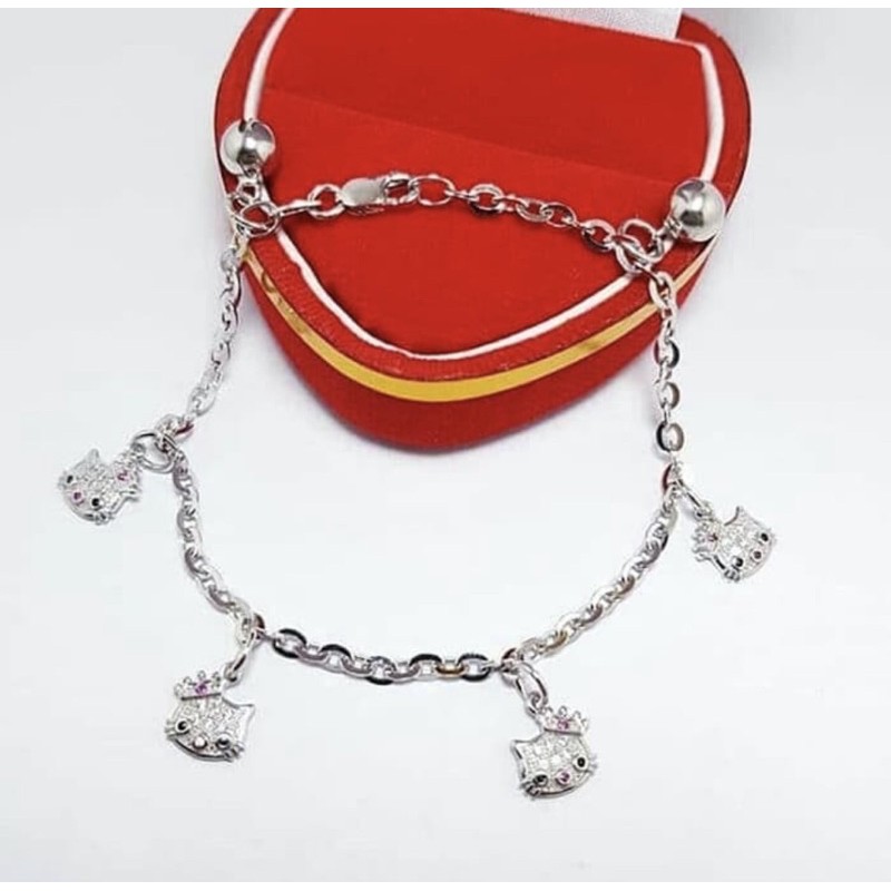 Gelang tangan wanita gelang tangan hellokitty gelang tangan perak 925 lapis emas putih