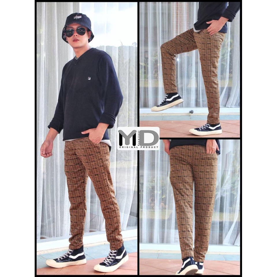 TARTAN PANTS CELANA KOTAK CELANA FORMAL PRIA CHINO PANTS - COKLAT